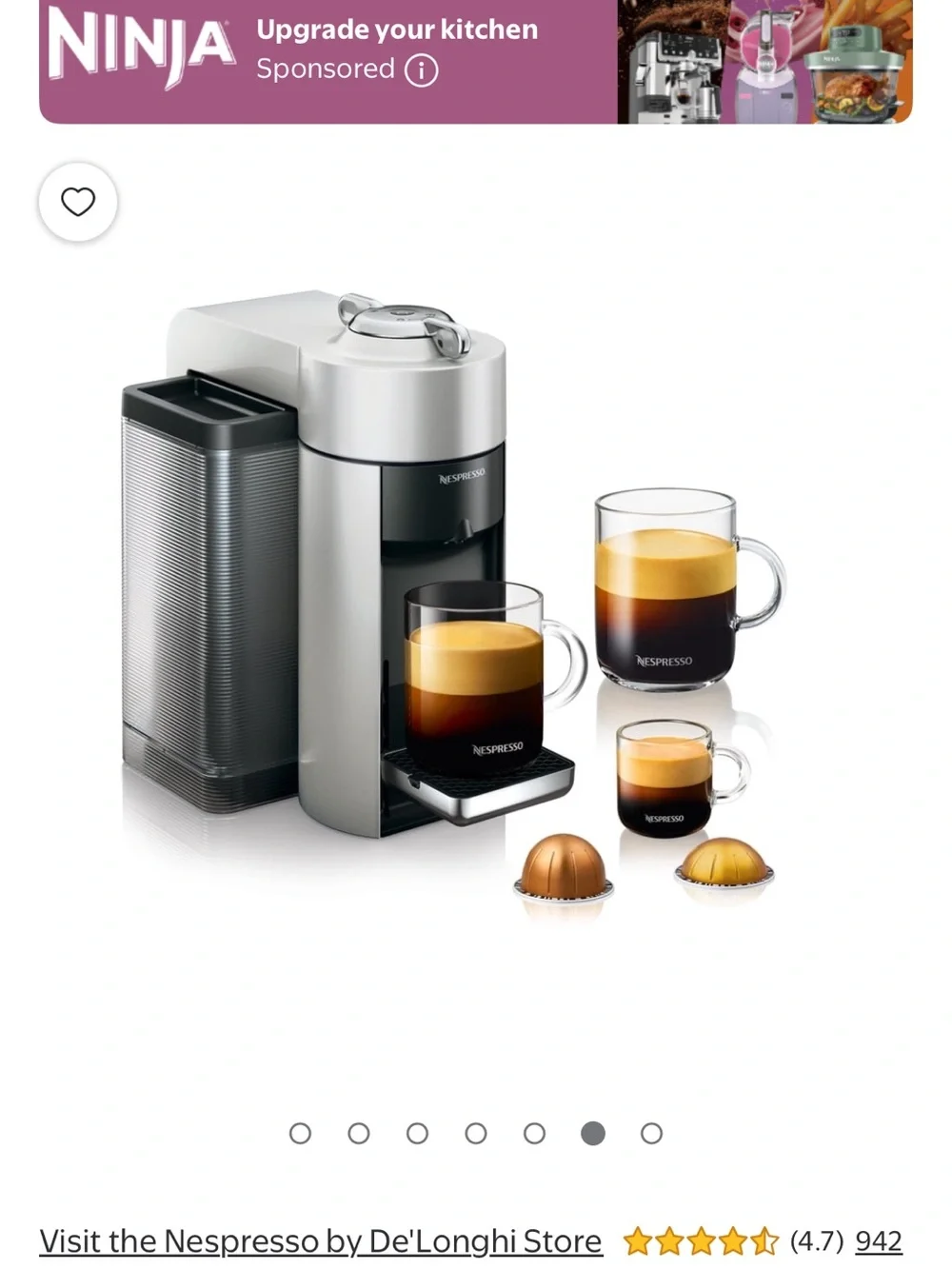 Nespresso Espresso Machine in Silver and Black with Clear Water Tanks